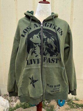 Dolls Kill Current Mood Zip Front Los Angeles Graphic Print Hoodie